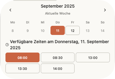 nauw verfügbare Terminslots